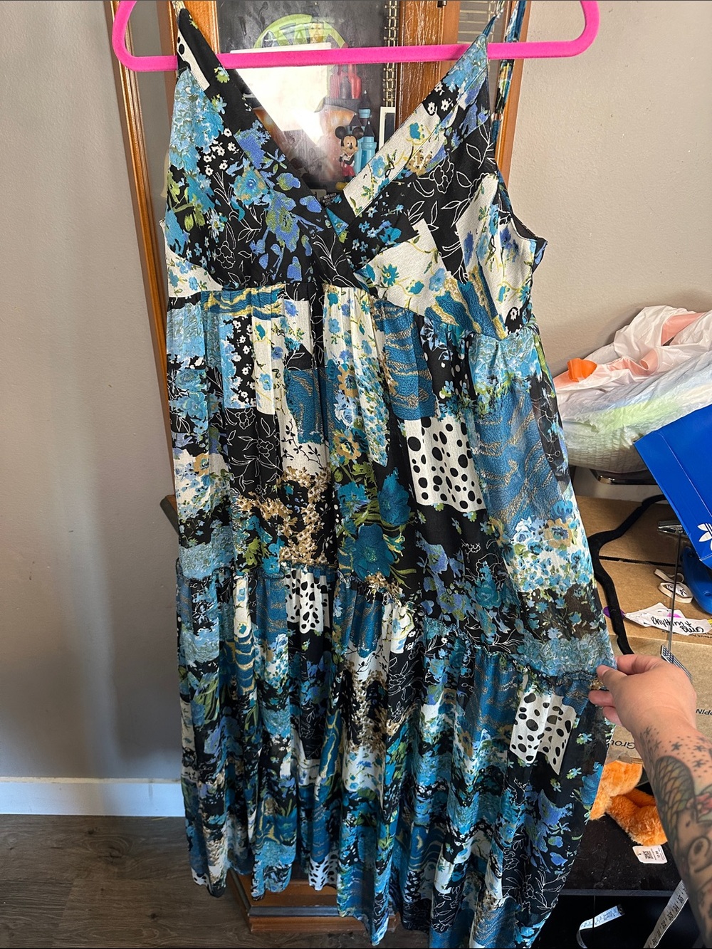 Mossimo Supply Co. Blue Black and White Floral Patchwork Maxi Dress